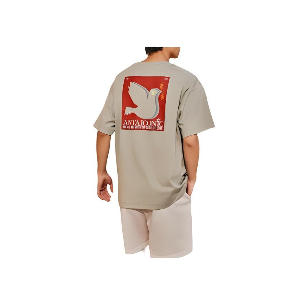 Anta Breathable Comfortable Loose Short Sleeve T-Shirt With Letter Print Men Tops Mushroom-Gray 152428142-4