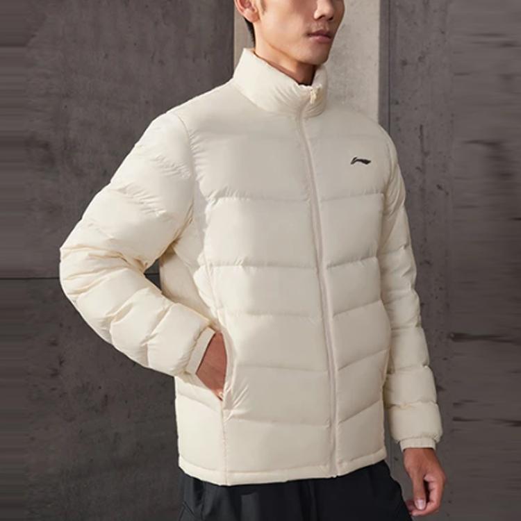 Li-Ning Fitness Series Slim Fit Stand Collar Down Jacket Men Outerwear White AYMS203-4