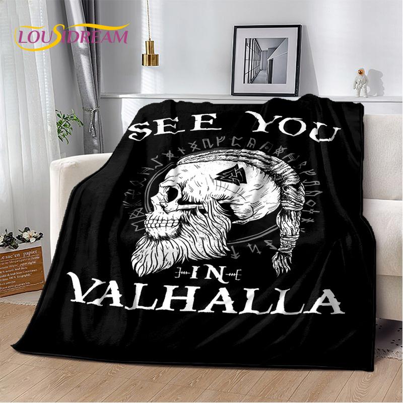 Viking Nordic Odin Valhalla Cartoon Valknut Blanket,Soft Throw Blanket for Home Bedroom Bed Sofa Picnic Office Travel Cover Kids