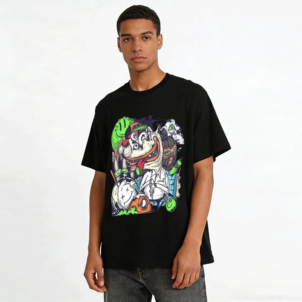 Funny Graffiti Print Trendy T-Shirt Unisex Loose Casual Top Pure cotton T-shirt