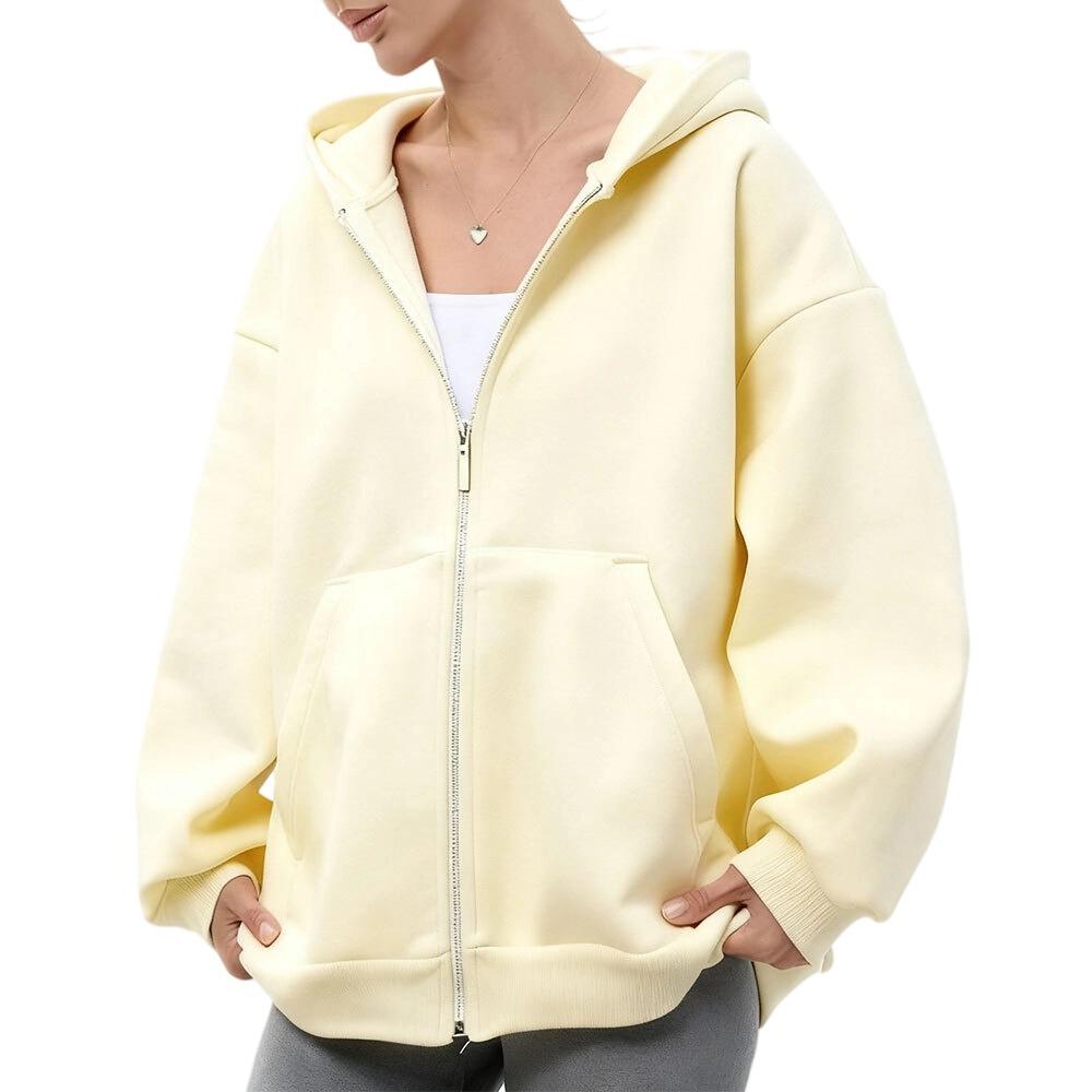 Herbst und Winter Neu Lässiger Kapuzen-Langarm-Cardigan-Sweatshirt Locker Reißverschluss-Sweatshirt Damenbekleidung