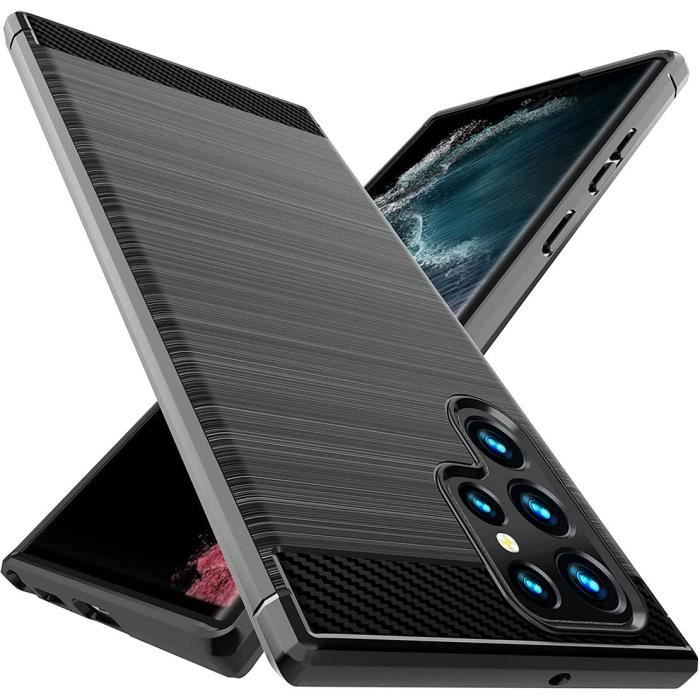 Coque de protection - PROSHOP - Samsung S22Ultra - Silicone Anti Choc - Traits Acier - Noir