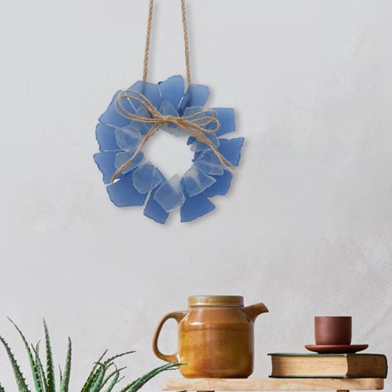 Sea Glass Wreath Handmade Coastal Style Beach Wreath 6 Inch Sea Glass Art Hanging Ornament for Door Window Kitchen Cabinet Chair Wall Home Decor