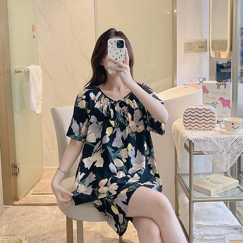 1011 New cotton and silk pajamas women's spring summer short-sleeved shorts printed suit cute fashion loungewear