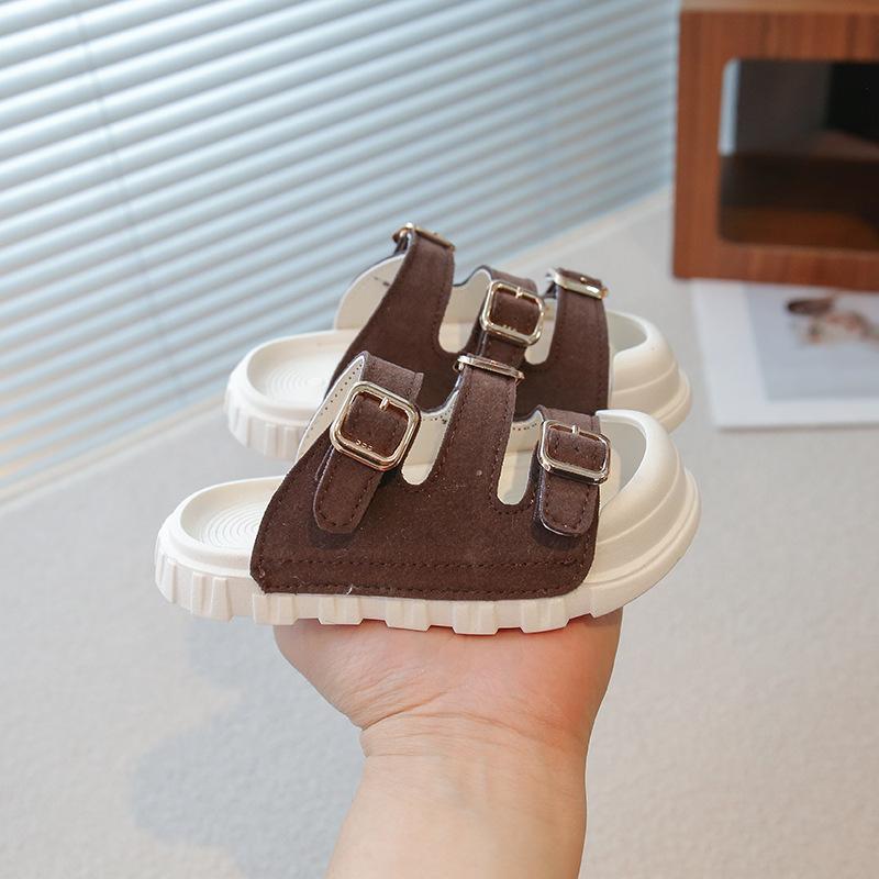 Children Slippers Outdoors Toes Capped Kids Beach Shoes Soft Sole Non-slip 2025 Summer New Boys Girls Sandals Retro Trendy