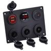 6 In 1 Aluminum Panel 12V Power Socket Power Outlet 4.2A Dual USB Charger LED Voltmeter Toggle Switch for Marine RV