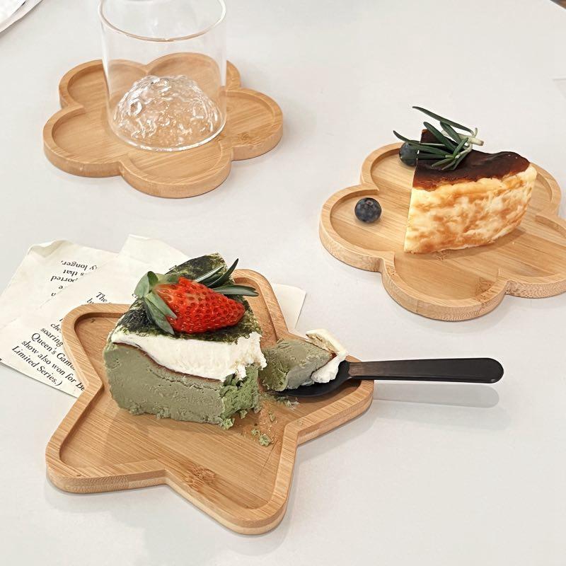 Bamboo Tray Creative Cup Tray Decorative Dessert Pallet Star Flower Shaped Trays Cake Cookie Holder Party Camping Decor Supplies