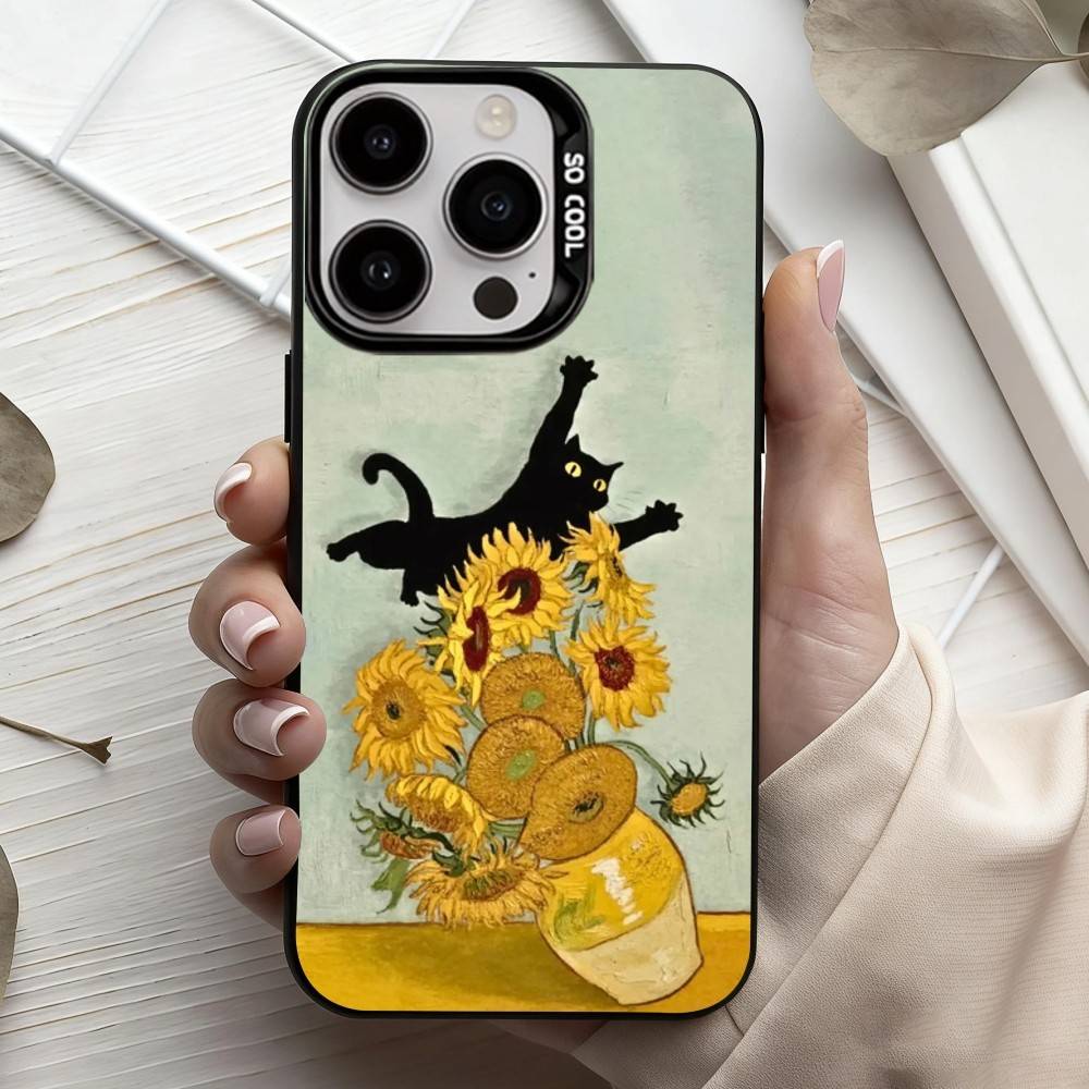 M-Matisse Monet Black Cat Funny Art  Phone Case For iPhone17,16,15,14,13,12,11 Plus,Pro Max Black Candy Silver Phone Case