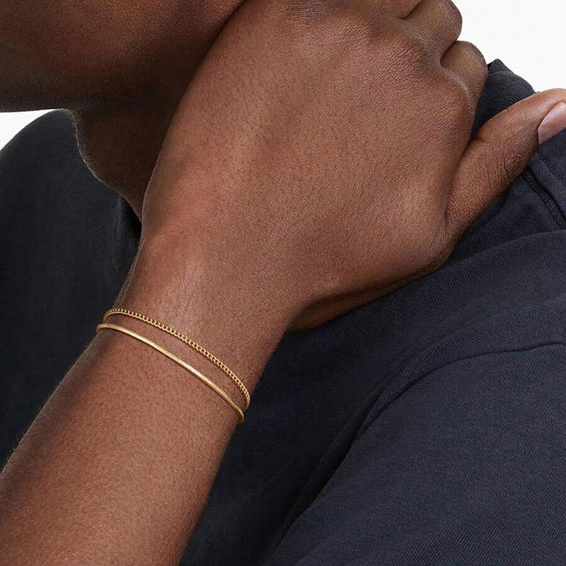Stainless Steel Snake Cuban Chain Double Layer Bracelets for Men Punk Waterproof Hand Chain Non Fading Hand Jewelry Gifts