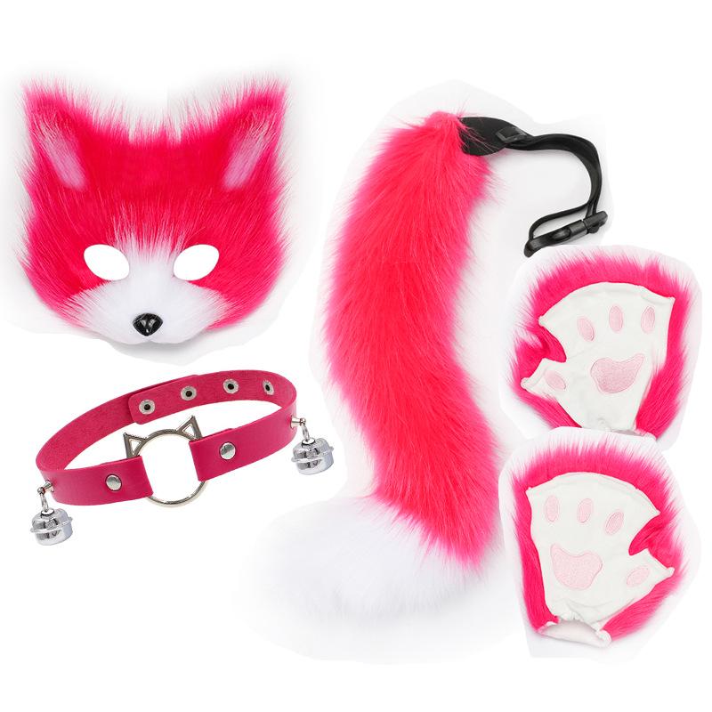 Fox Ear & Tail Halloween Cosplay Set with Paws - Handmade Plush Animal Mask