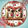 Valentine's Day Wooden Sign with Adorable Couple Owls & Rose Pattern, Round Sign for Front Door Wall Hanging Decor, Ideal Gift for Valentine