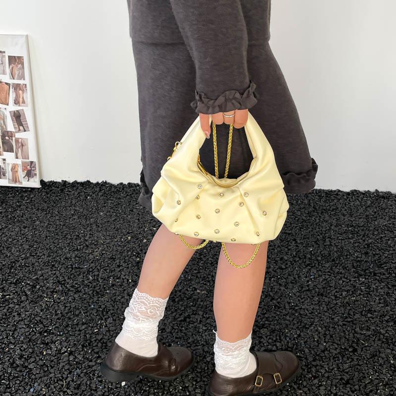 Vintage Rivet Design PU Shoulder Bags for Women Solid Color Ladies Chain Crossbody Bag Simple Girls Hobos Handbags Phe Clutch
