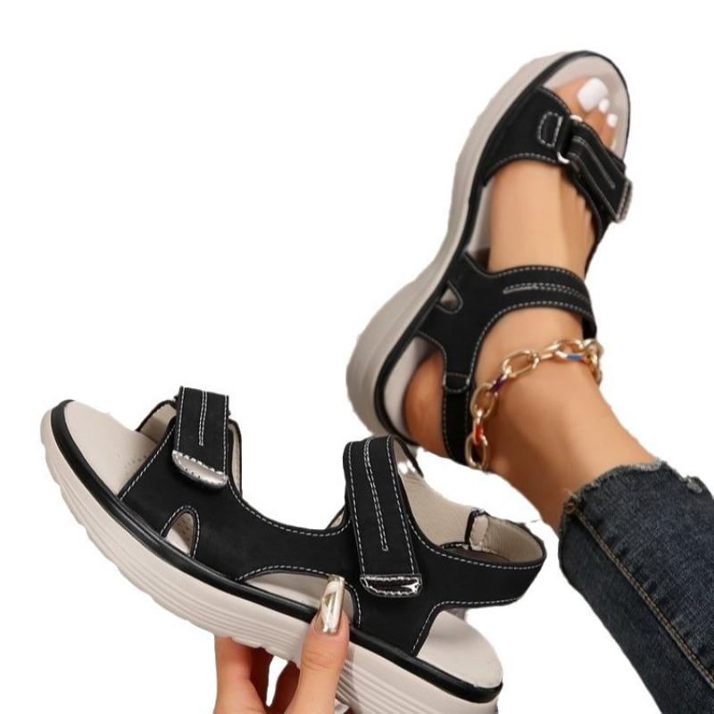 Women's Plus Size One Band Sandals, adjustable magic tape and thick sole for daily casual outdoor wear