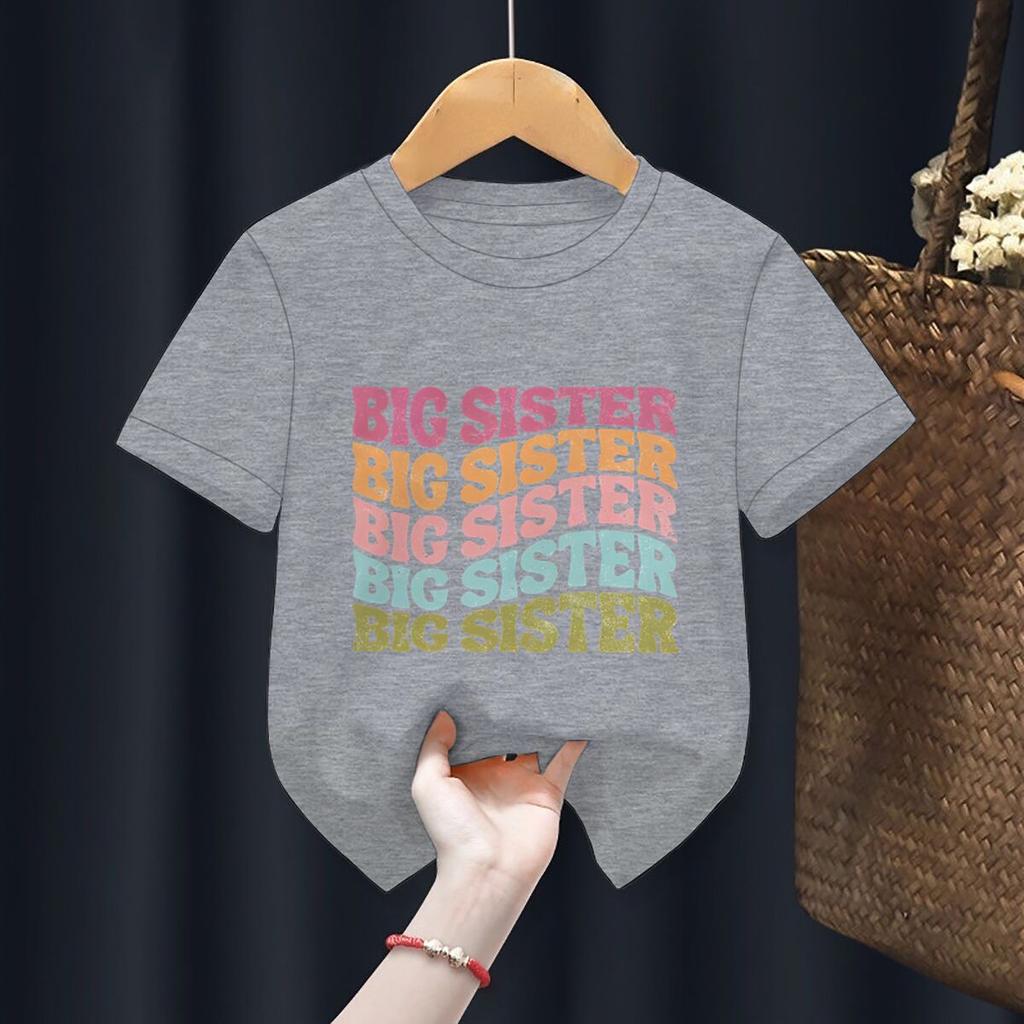 Big Sister Little Sister Print Tshirt for Girl Siblings Matching Outfit Tops Summer Sibling T Shirt Retro Children Clothes Tee