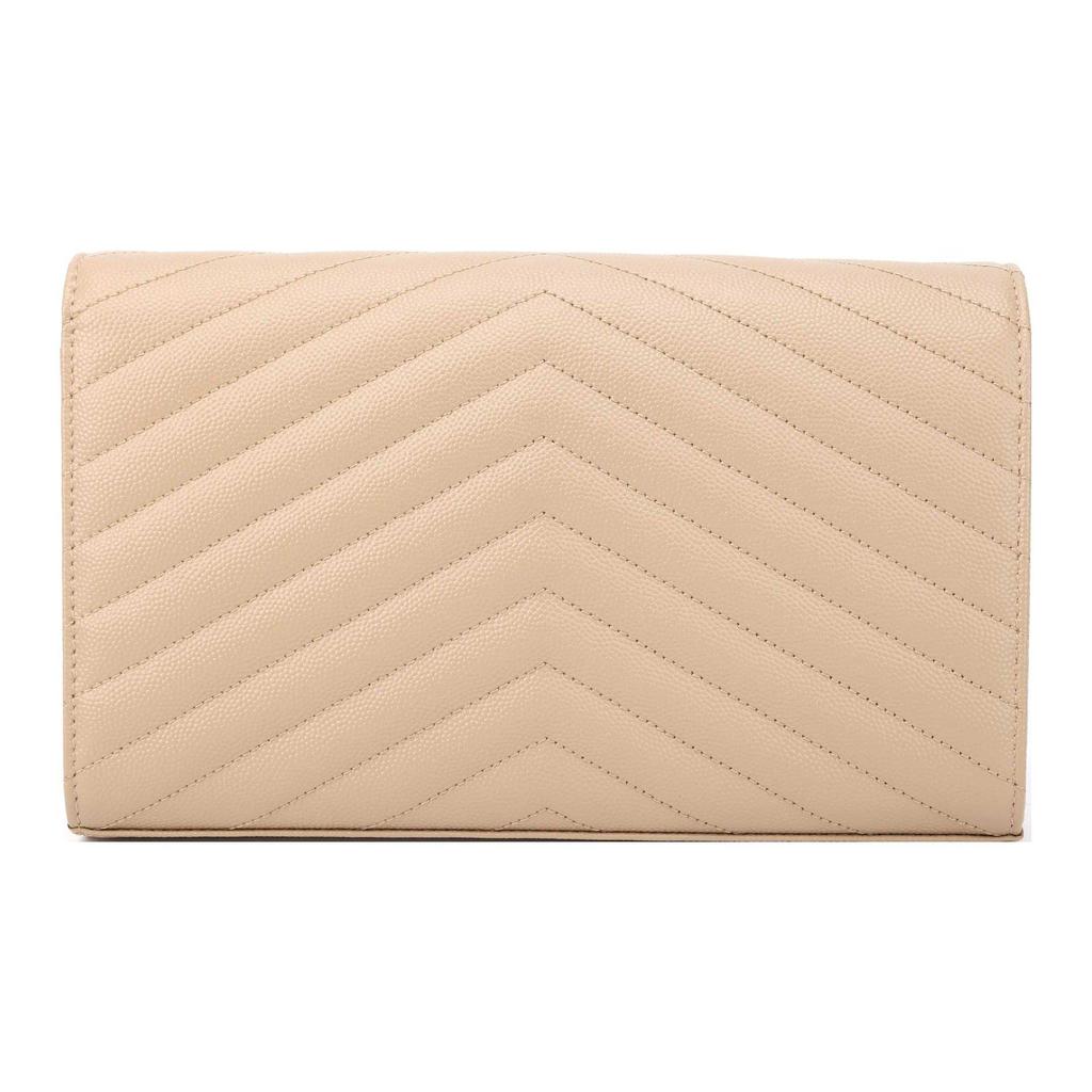 Saint Laurent Ysl Monogram Gold Logo Gestepptes Körniges Leder Ketten Geldbörse Umhängetasche Damen Taschen Dunkel-Beige 377828-BOW01-2721