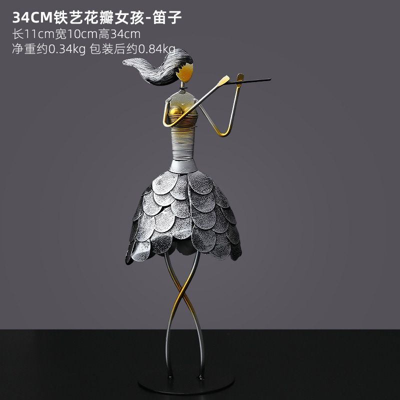 European Wrought Iron Musician Model Craft Study Desk Decoration Abstract Band Figure Sculpture Bookcase Ornament Desktop Decor