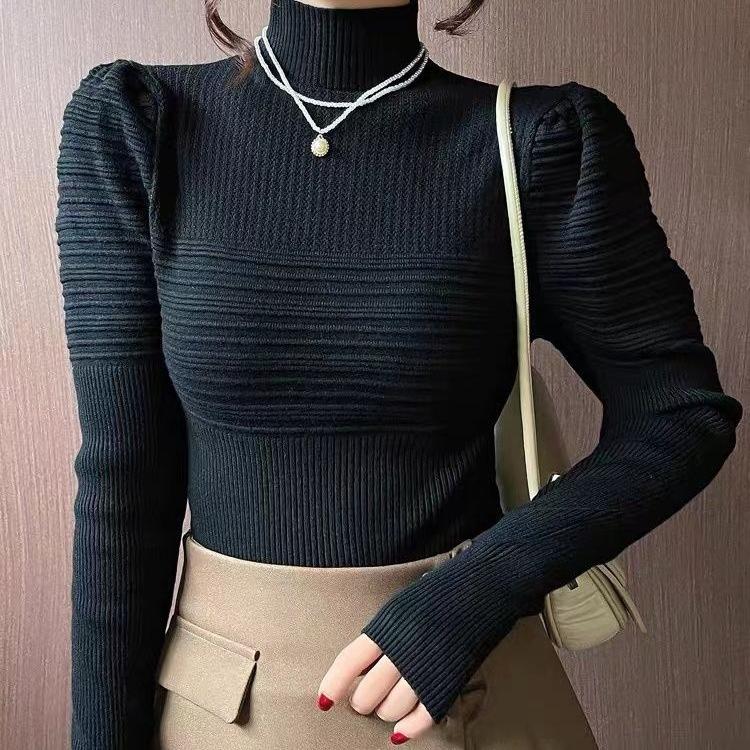 Top Half Turtleneck Skinny New Season Bubble Sleeve Women's Sweater Foreign Style