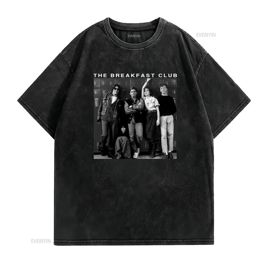 Vintage Retro 80s The Breakfast Club Classic Movie Black White Print Casual T Shirt Vintage Washed Streetwear Comfortable Soft