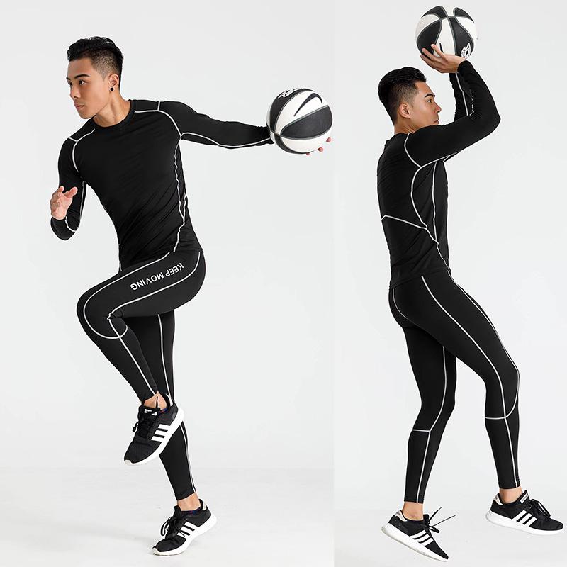 Unisex Fleece-Lined Long Sleeve Fitness Set for Autumn and Winter - Quick-Dry Sports Base Layer