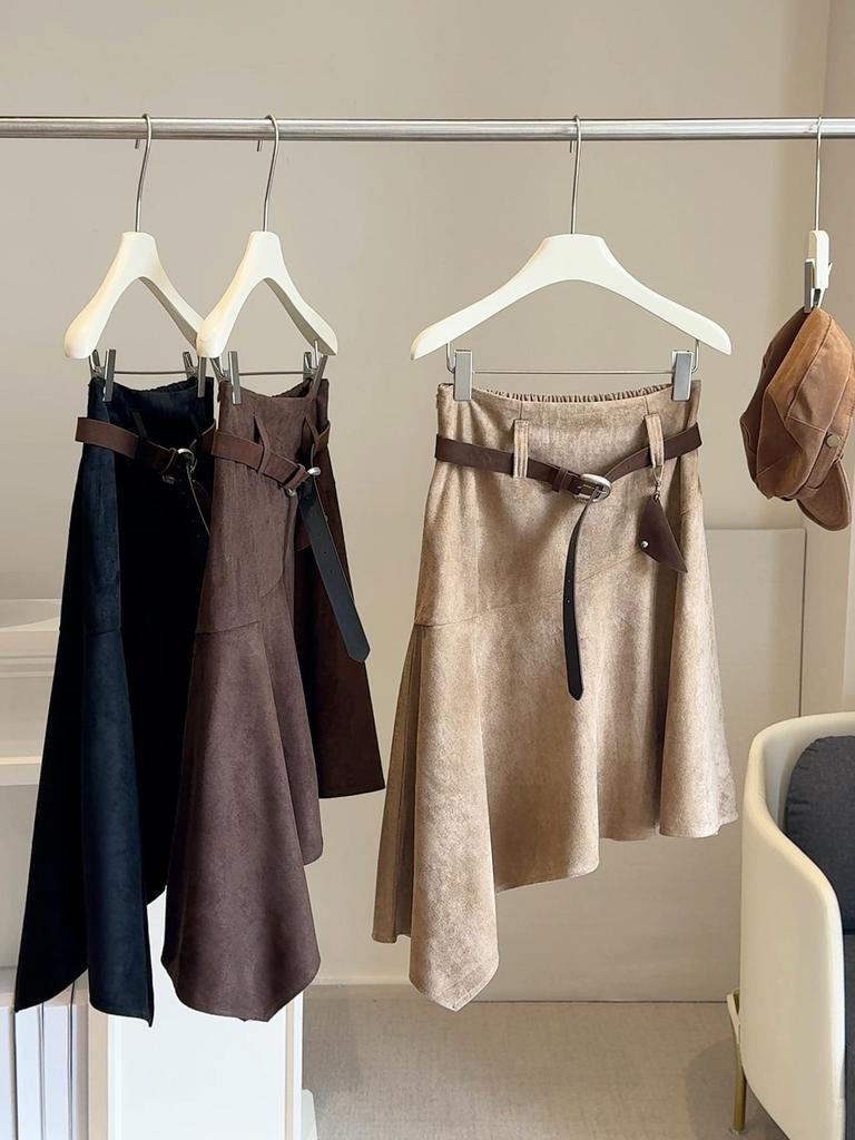 Women's Retro Suede High-Waist Bodycon Midi Skirt