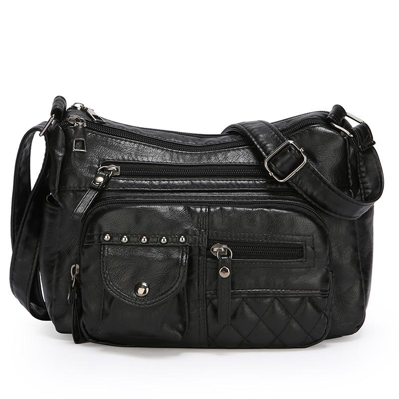 

Сумка через плечо из многослойной мягкой кожи, женская сумка для мам среднего возраста чёрный