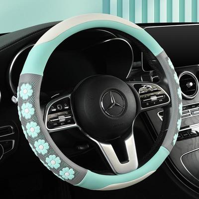 New Goddess Cartoon 3D Flower Embossed Leather Steering Wheel Cover for Women's Style Handle Wrap