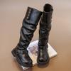 Girls Winter Fashion Banquet Warm/Soft Thick-soled Evening Long Knee-high Boots Baby Single/Velvet Buckle Retro Riding Boots