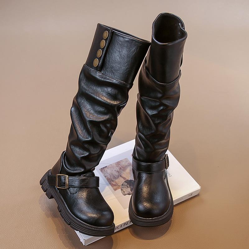 Girls Winter Fashion Banquet Warm/Soft Thick-soled Evening Long Knee-high Boots Baby Single/Velvet Buckle Retro Riding Boots