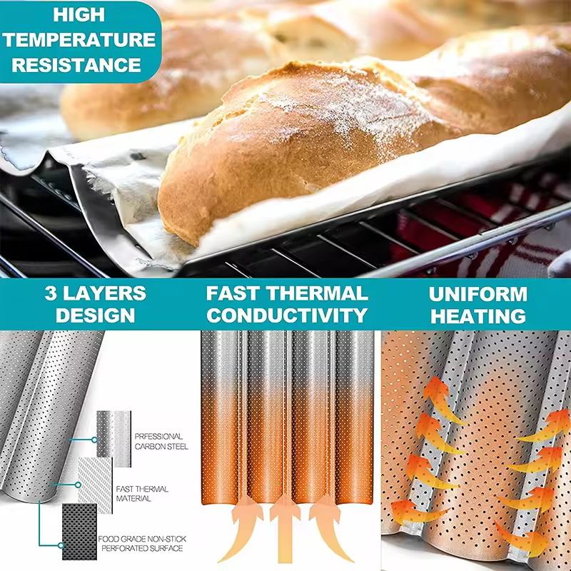 2/4 Wave Perforated French Bread Baking Pan Carbon Steel Baguette Pan French Bread Nonstick Loaves Loaf Cake Mold Baking Tools