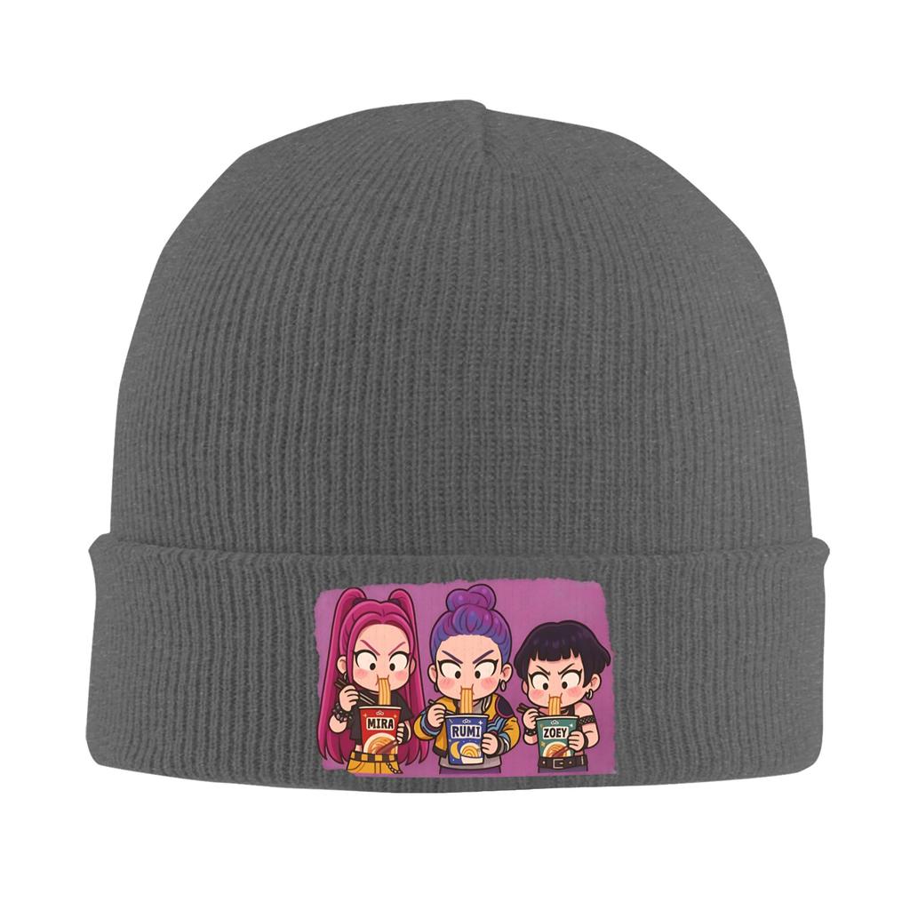 FeUnisex Unisex Mira Rumi & Zoey Eating Beanie Hats KPop Demon Hunters Street Knitting Hat Autumn Gym Caps Warm Soft Bonnet Hats