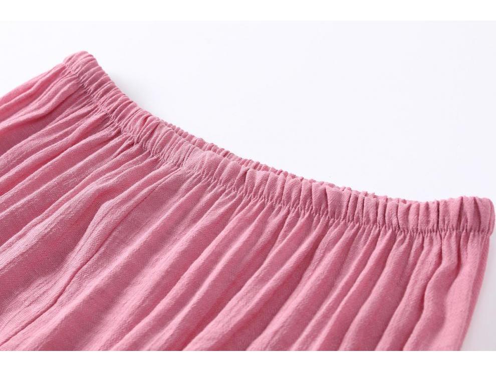 Women's Summer Cotton Linen Short-Sleeved Two-Piece Set: Grandma Mom Pajama Top and Pants.