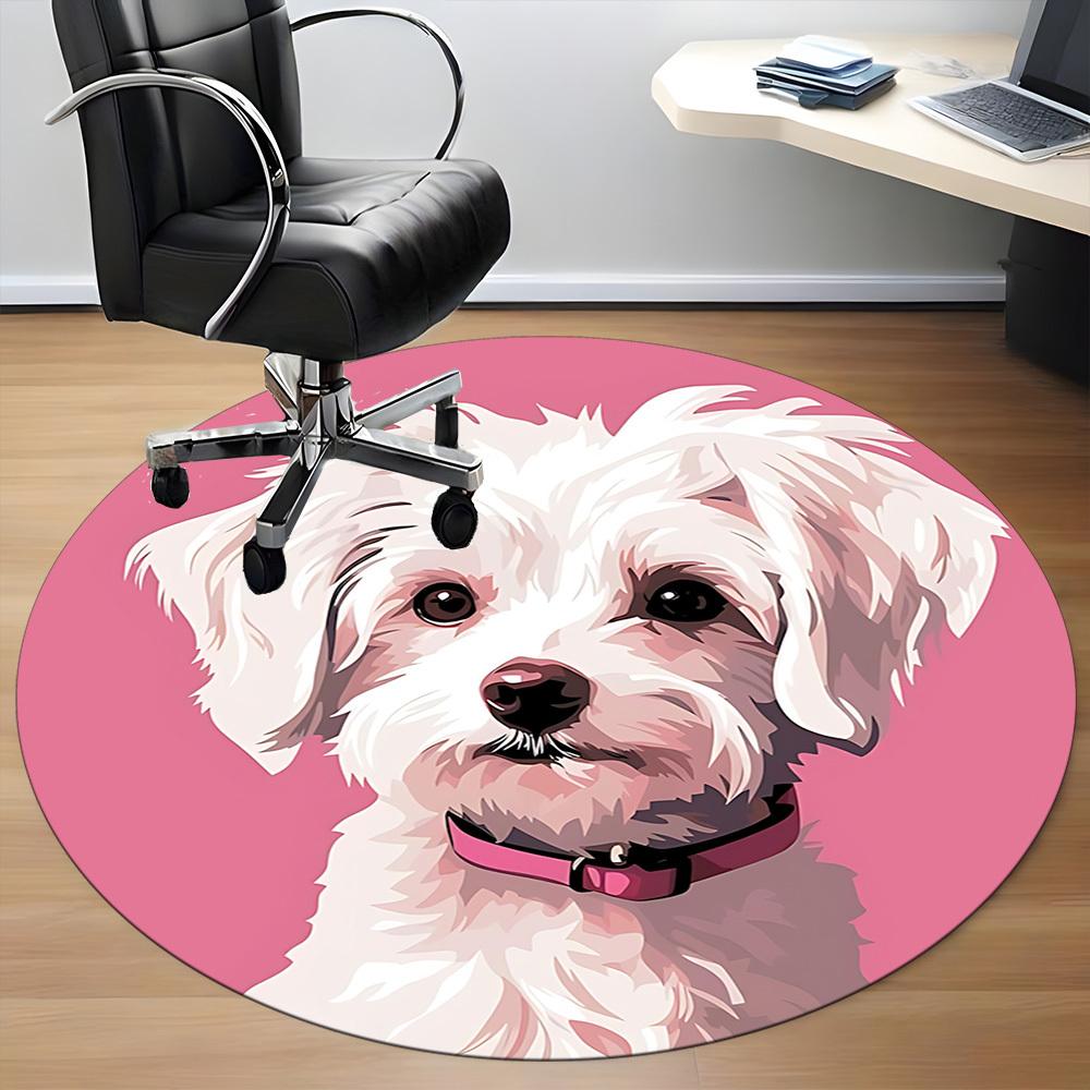 1pc Poodle Pink Office Round Rug, Carpet for Office, Gaming, Lightweight Round Floor Mat yy260205020