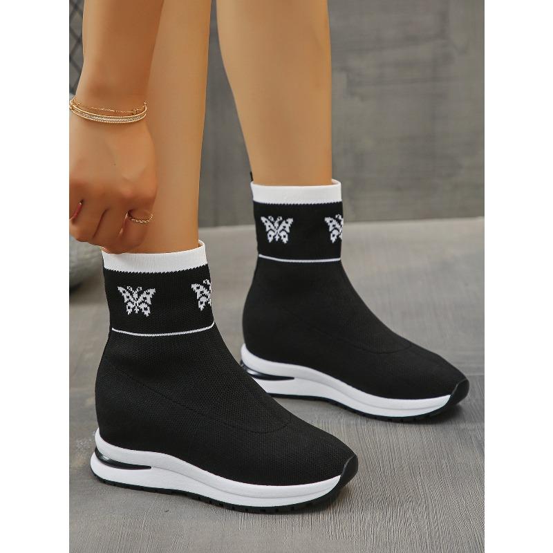 Bottes Chaussettes Tricotées Grande Taille pour Femmes Nouvelle Plateforme Talon Compensé Invisible Légères à Enfiler Automne