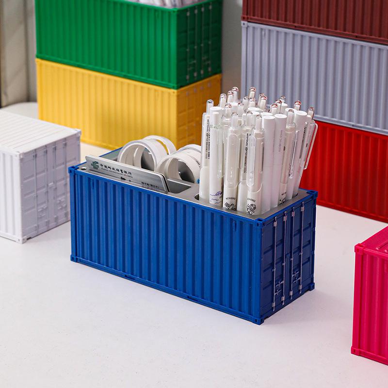 

20-Foot Container Model Ornament: Plastic Pen Holder & Business Card Box with Customizable Print