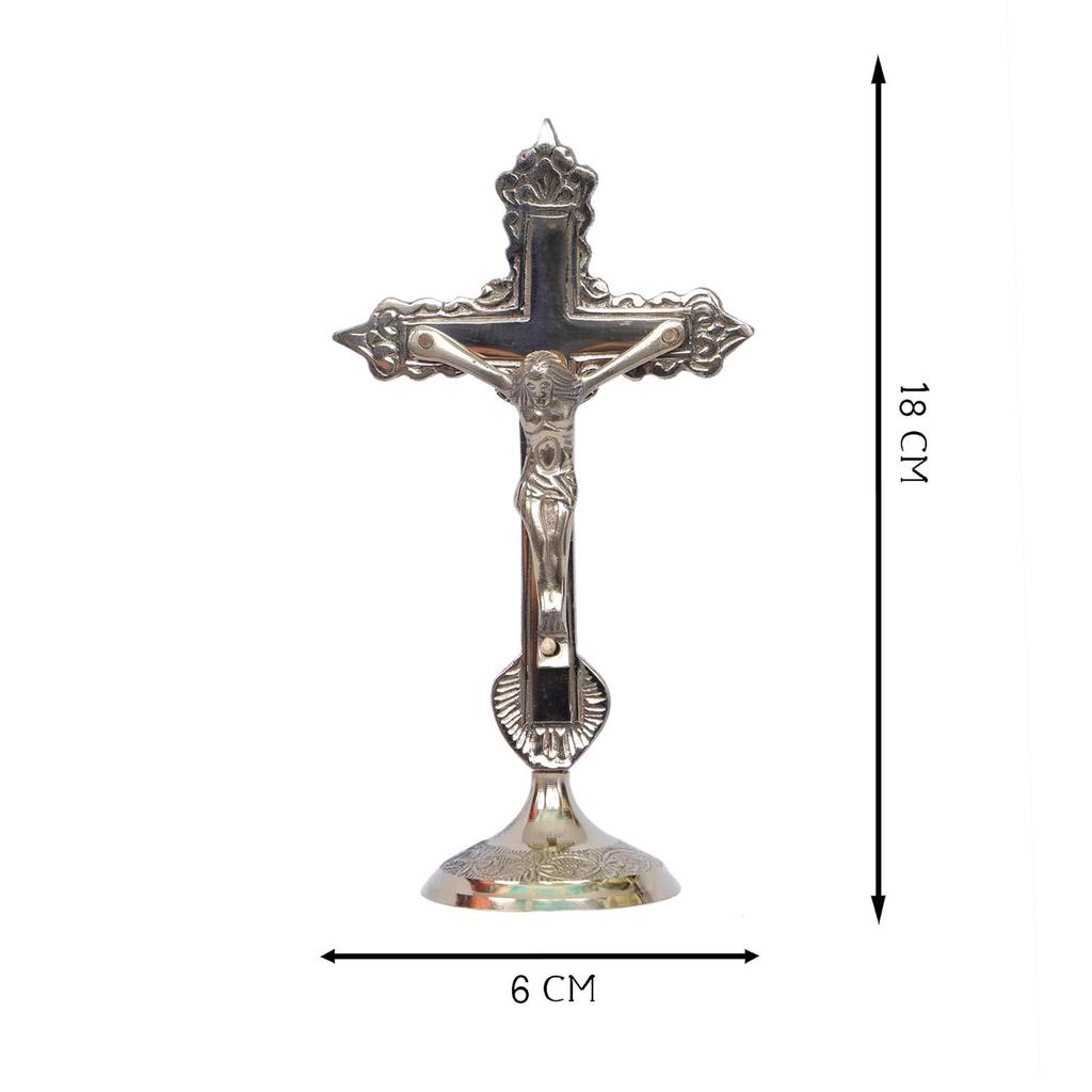 Cross Jesus Christ Statue In Antique Finish- Brass Jesus Christ Cross Table Standing Showpiece Creative Lord Jesus On Holy Cross Brass Statue