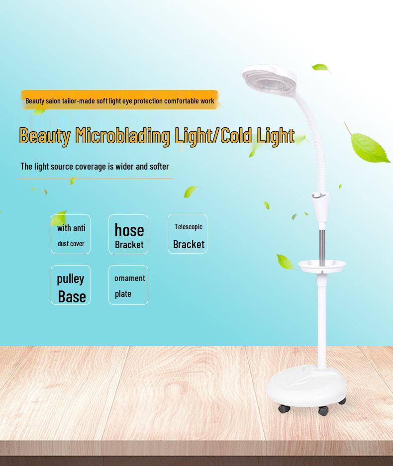Beauty LED Cold Light Strip Magnifying Glass Floor Lamp for Eyebrow Tattooing, Manicure, Eyelash Extensions, and Embroidery