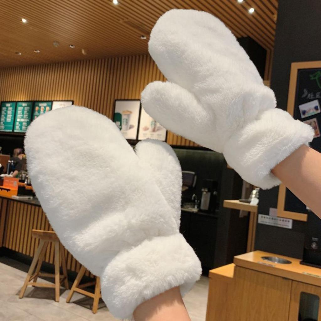Winter Plush Gloves Thicken Soft Fluffy All Fingers Gloves Cute Windproof Warmer Mittens Women Solid Color Keep Warm Mittens