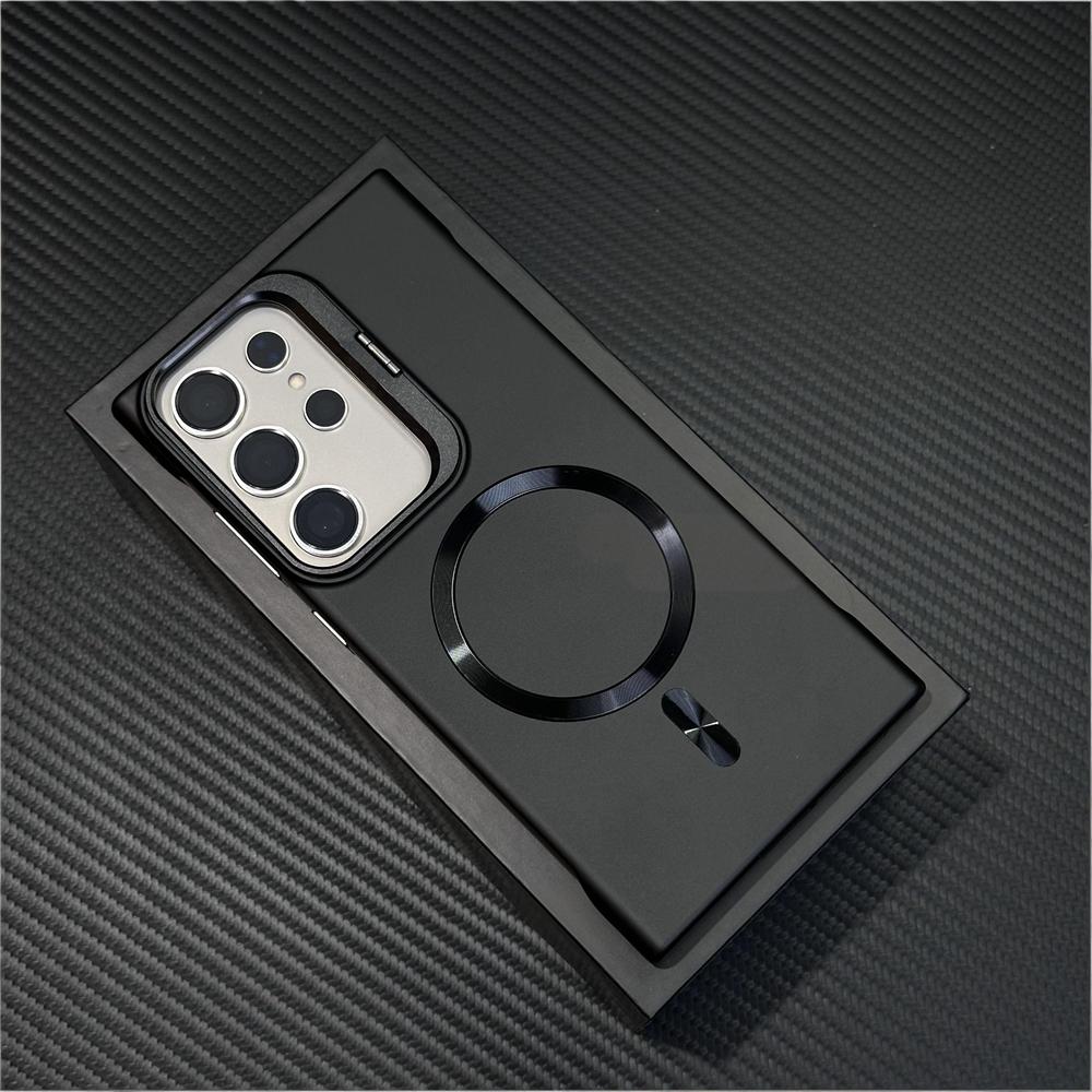 Luxury Broderless Magnetic Camera Stand Holder Case For Samsung S26 Ultra S25 FE S24 Plus For Magsafe Wireless Charging Cover