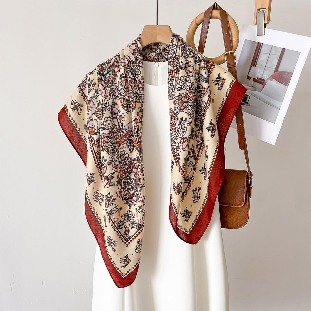 90*90Cm Retro Printed Square Scarf Women Imitation Silk Scarves Bandanas Summer Travel Shawl Wraps Elegant Hijab Neckerchief
