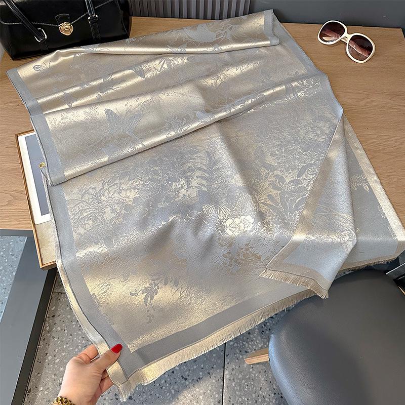 

2024 Корейский шарф из хлопка Tencel с имитацией кашемира и бабочки: Двусторонняя шаль для офисов и кондиционируемых помещений. 180*65CM серый