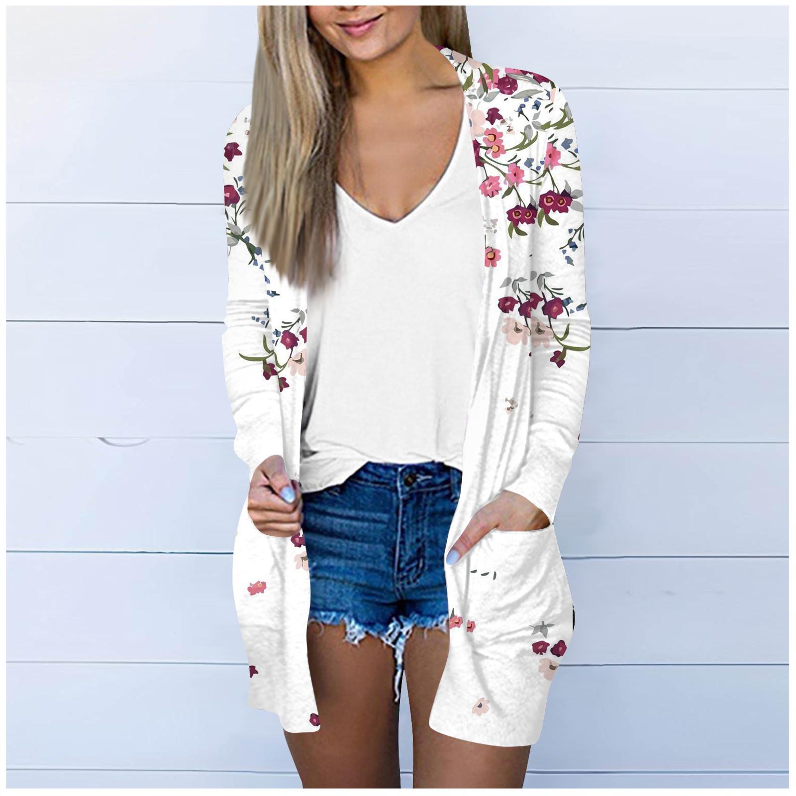 

Женская модная свободная повседневная куртка-кардиган средней длины с длинными рукавами и принтом, топ L розовый