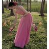 French Pink Sexy Backless Suspender Dress Women's Summer Fairy Temperament Seaside Vacation Princess Long Skirt