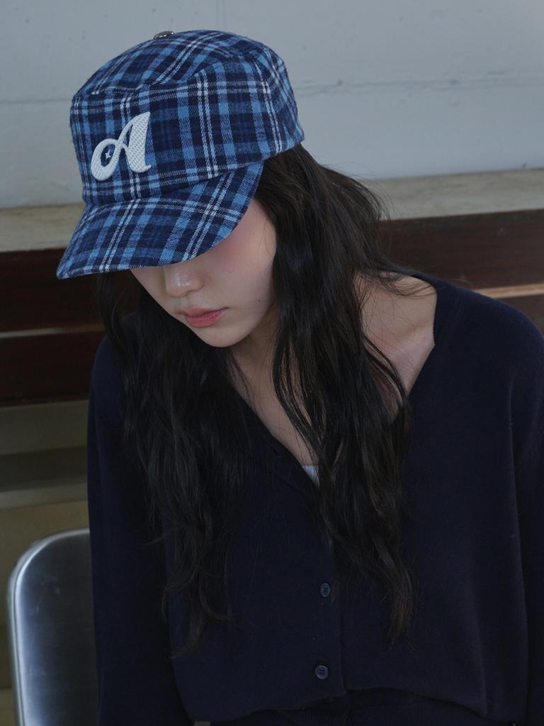 Olinkeompeulliteu A Logo Check Pillbox Cap (Navy Check)