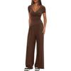 Solid Color 2 Pieces Casual Outfit Set, V Neck Long Sleeve Top + Wide Leg Pants, Knit Relaxed Matching Sports Loungewear Suit for Women