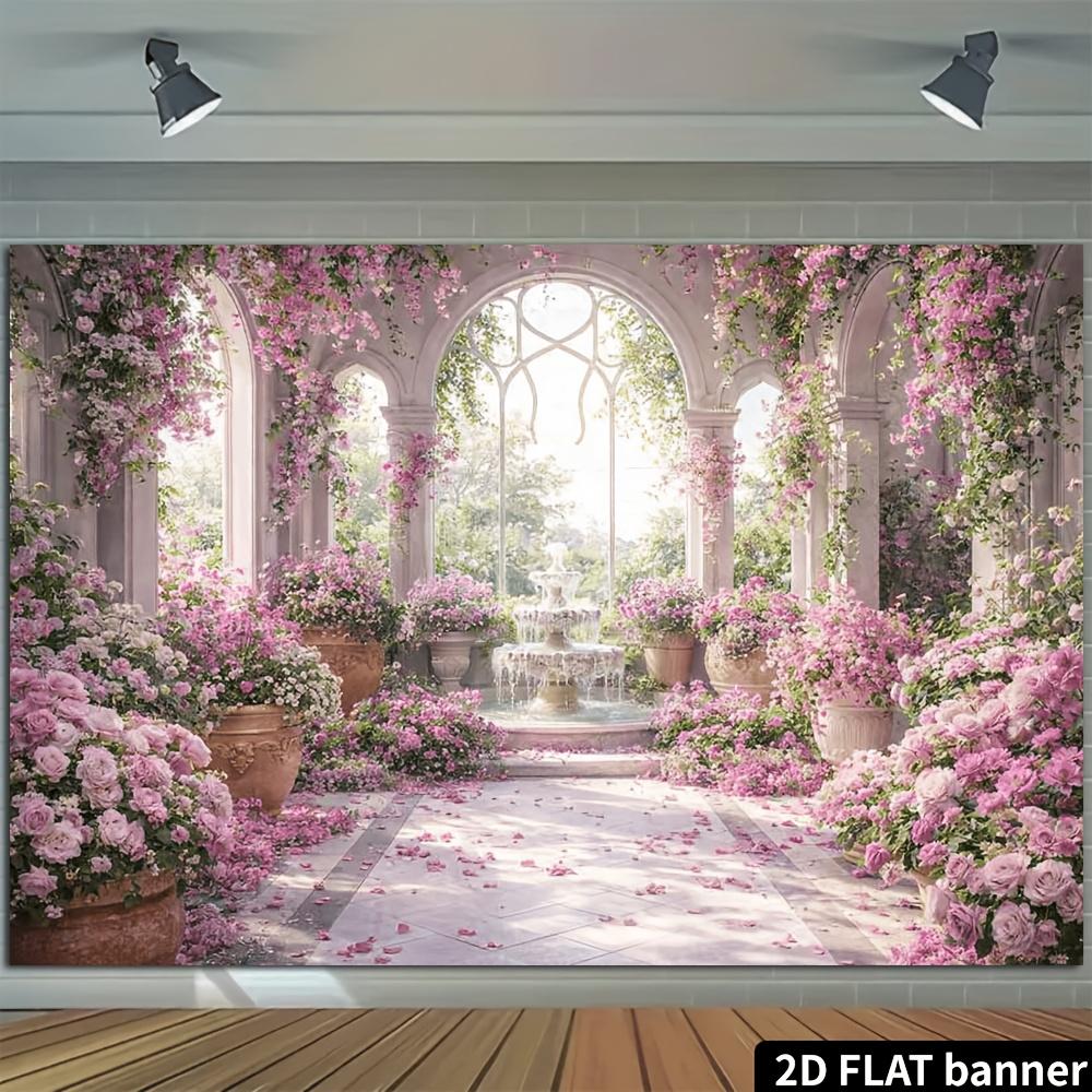 2D Planar European-style Arched Rose Garden Background Fabric Made of Polyester for Home Wall Decoration