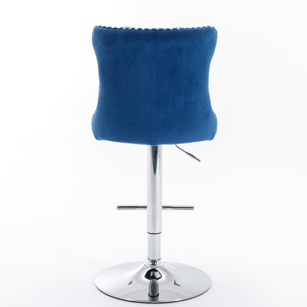 Swivel Velvet Barstools Adjustable Seat Height from 25-33 Inch, Chrome Base Bar Stools with Backs Comfortable Tufted, Set of 2,DE1712BL,Blue
