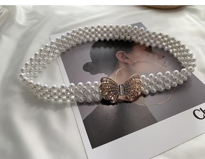 Elegant Elastic Waist Belt For Dresses Featuring Decorative Pearl And Rhinestone Accents
