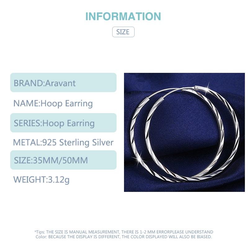 Stříbro 925 35 mm 50 mm kruhové kruhové náušnice pro ženy Módní šperky Dárky