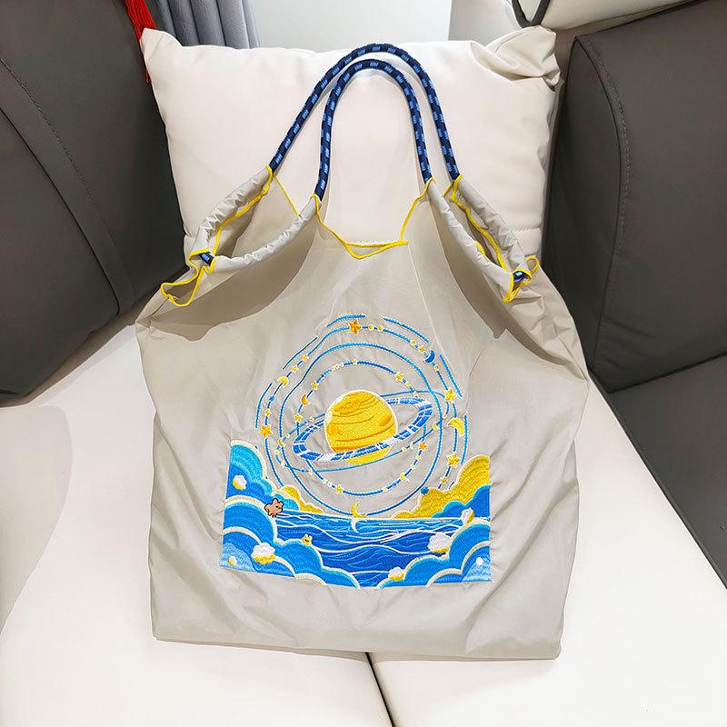 Large Capacity Embroidered Canvas Crossbody Tote Bag for Women