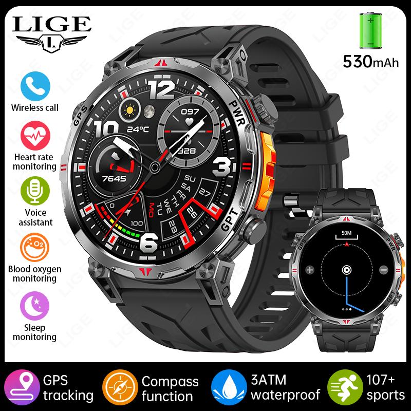 

Built-in GPS Smart Watch BT Call Smartwatch 3ATM Waterproof Outdoor Compass Smart Fitness Sport Tracking Men Watches 530mAh Built-in GPS чёрный